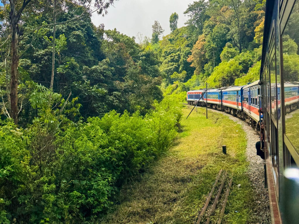 Живописный поезд, петляющий по пышным холмистым районам Шри-Ланки, в рамках классического 2-недельного маршрута.