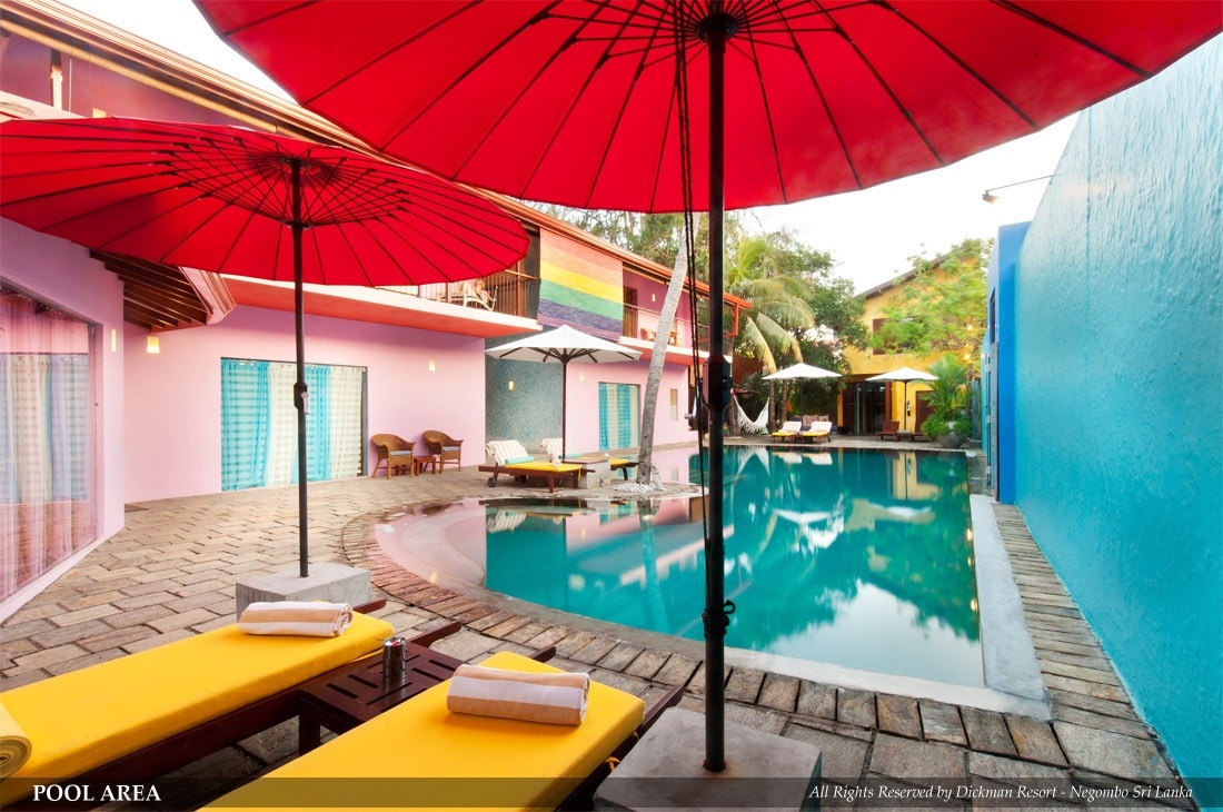 Best Hotels in Colombo & Negombo: Where to Stay at the Start or End of Your Sri Lanka Trip 5 Dickman Resort Negombo adults-only boutique hotel with bold colourful design and pool area