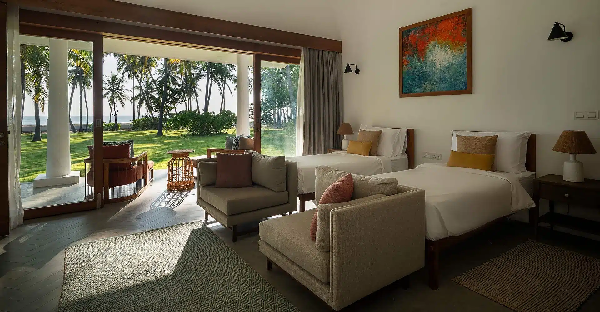 Kalkudah Beach House sulla costa orientale dello Sri Lanka, una spiaggia incontaminata con acque calme e turchesi