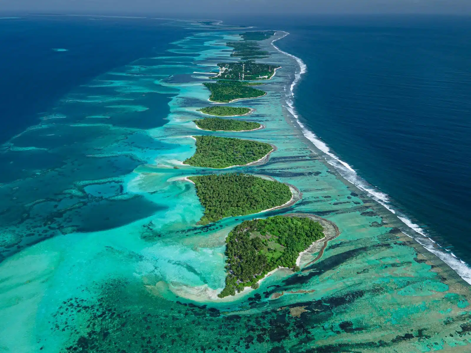 Gan island Laamu Atoll Maldives largest inhabited island aerial view