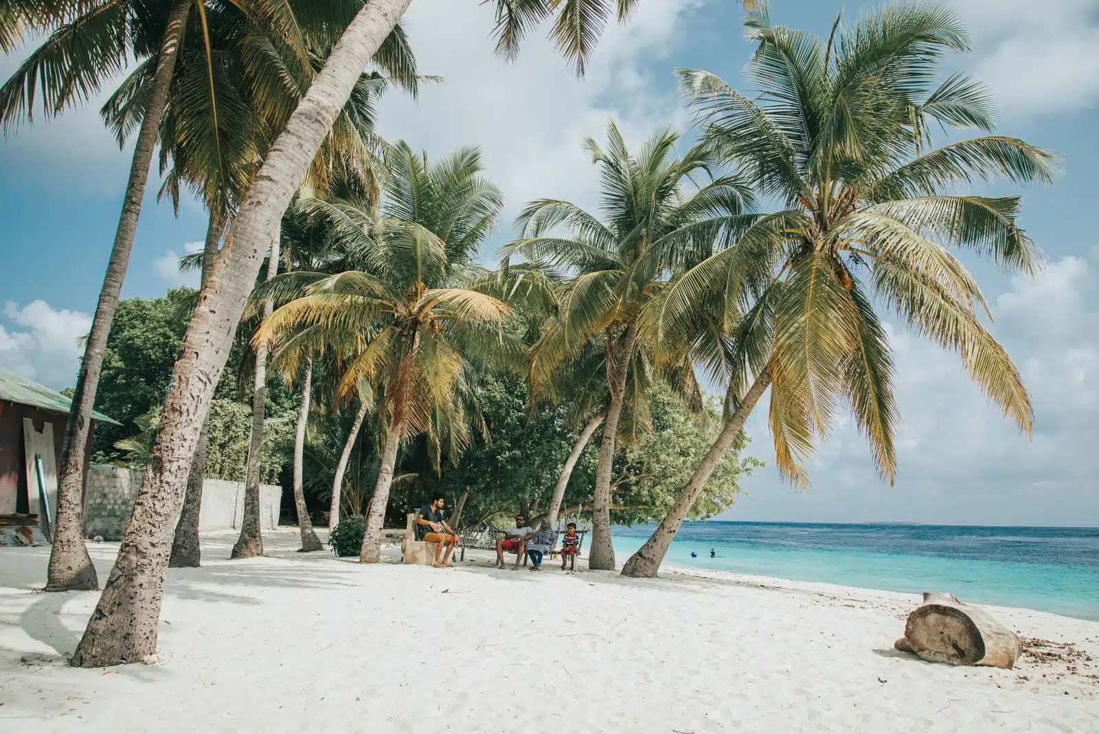 Thulusdhoo Maldives: The Best Local Island for Surfing, Budget Stays & Easy Island Life 18 white sand beach lined with leaning palm trees beside a turquoise lagoon on Thulusdhoo