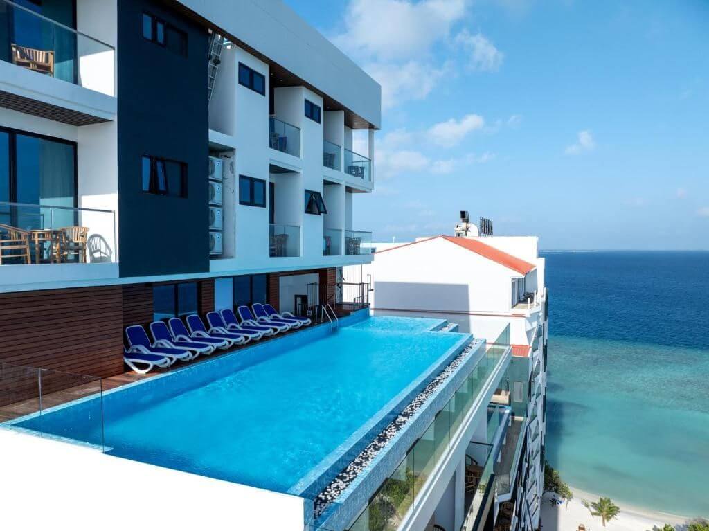 Best Hotels on Local Islands in Maldives (By Budget): Complete Guide for 2026 27 Arena Beach Hotel Maafushi best local island hotel Maldives with modern pool