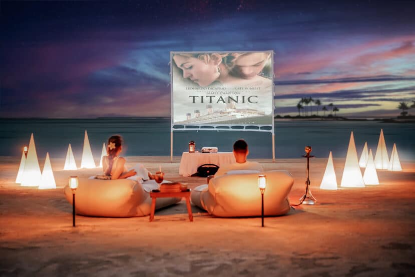 North and South Malé Atoll Guide (Kaafu Atoll): Resorts, Local Islands & Everything You Need to Know 13 Kuda Villingili Resort Maldives North Malé Atoll beach cinema with open-air screen at night